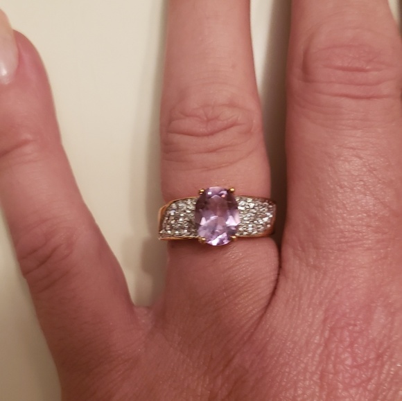 Nwt 14k Gold Natural Amethyst & Diamond Ring 5